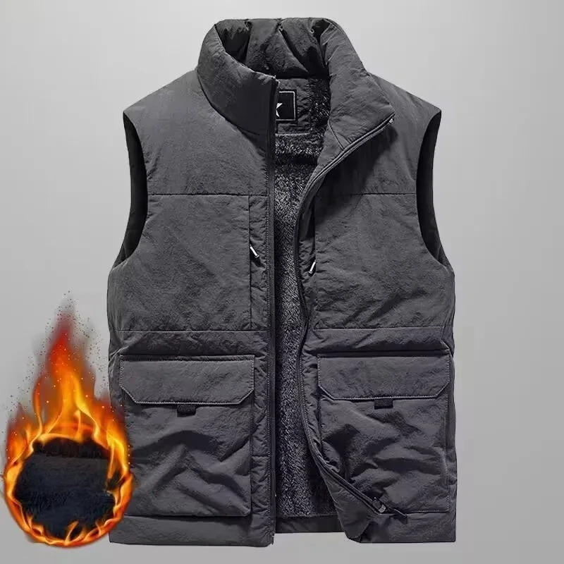 Colete de lã engrossado masculino jaqueta térmica de trabalho ao ar livre com vários bolsos para outono e inverno jaqueta masculina colete para homem