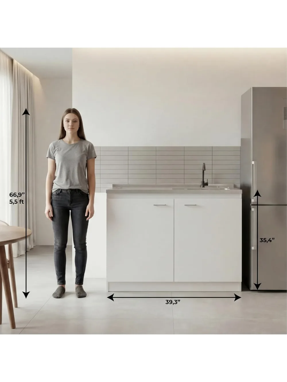 Utility Sink Base Cinet, Stainless Steel Countertop, Double Doors, Freestanding for Laundry Room Kitchen