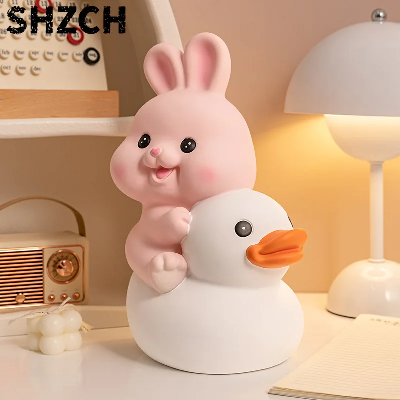 Cute Duck and Rabbit Piggy Bank, Anti-fall Coin Jar, Cute Decorations, Vinyl Anti-fall Piggy Bank, Removable Desktop Ornaments