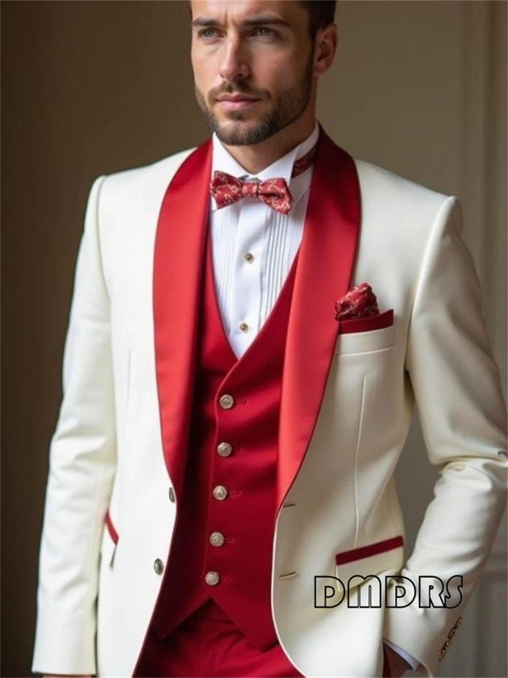 

Wedding Suit for Groom with Satin Collar and Vest, Modern Fit Men's 3-Piece Suit, XXS-7XL Bestman Tuxedo Set EU32-56 Plus Size
