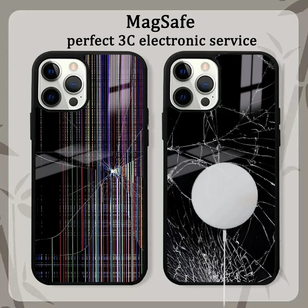 Cracked Screen Glass fracture Phone Case For iPhone 15 14 13 12 11 Pro Max Plus Mini Mirror Magnetic Cover