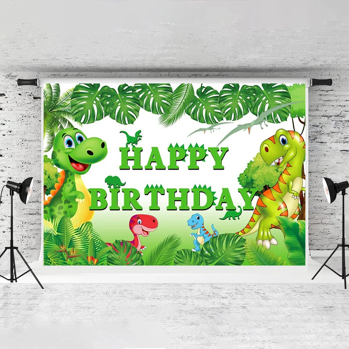 Green Leaves Dinosaur Theme Backdrop Happy Birthday Kids Photography Decoration Welcome Jurassic Child Show Exhibition Banner