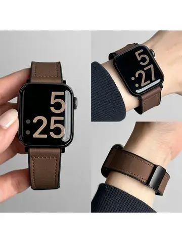 Bracelet en cuir et Silicone pour Apple Watch, Ultra 49mm 44mm 45mm 41mm 46mm 40mm 42mm, Bracelet magnétique iwatch série 10 9 8 7 6