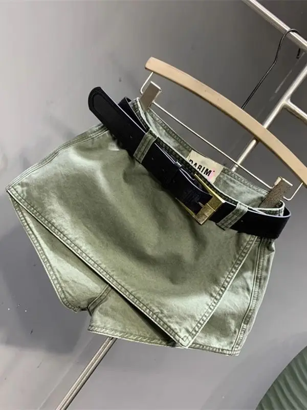 Retro Spice Girl Falso design in due pezzi Pantaloncini di jeans A-word Gonne Pantaloncini Pantaloni caldi da donna