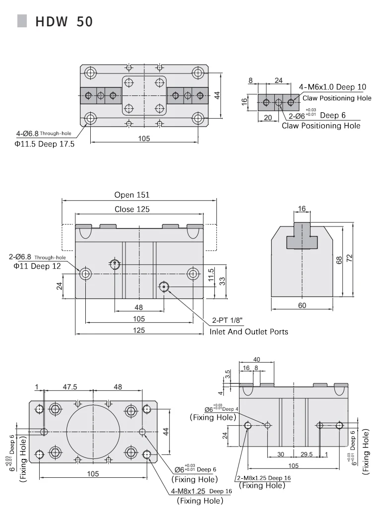 Luftgreifer HDW HDW20 HDW25 HDW32 HDW40 HDW50 HDW63 HDW100 Starker Paralleler Mechanischer Greifer Finger-Luft-Pneumatikzylinder – Detail 13