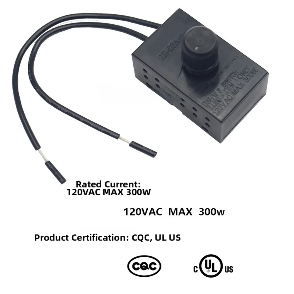 ZE 03A Rotary Dimmer Switch 300W Load Capacity for Incandescent For Halogen and Dimmable LED Lights 120V and 240V Input Support