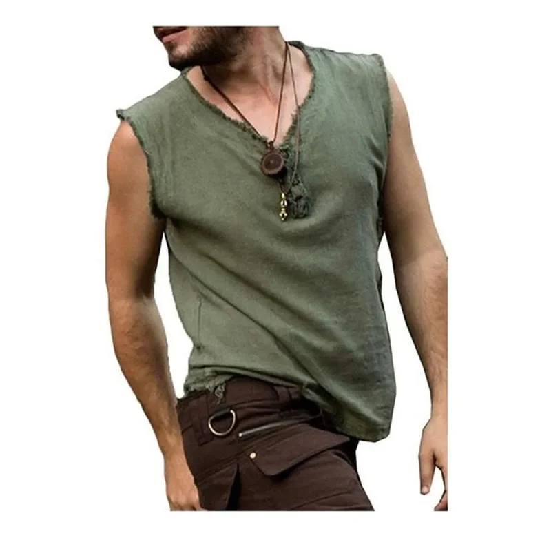 Camisa Medieval Retro para hombre, Túnica vikinga pirata, camiseta Vintage informal sin mangas, caballero renacentista, disfraz de Cosplay Nórdico