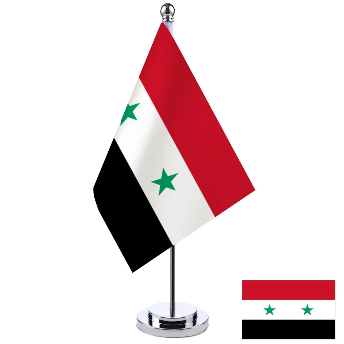 Syria Flag 14x21cm Indoor Desktop Stand Pole National Flag Syrian Arab Republic Syrian Three Star Banner Office Desk Decoration