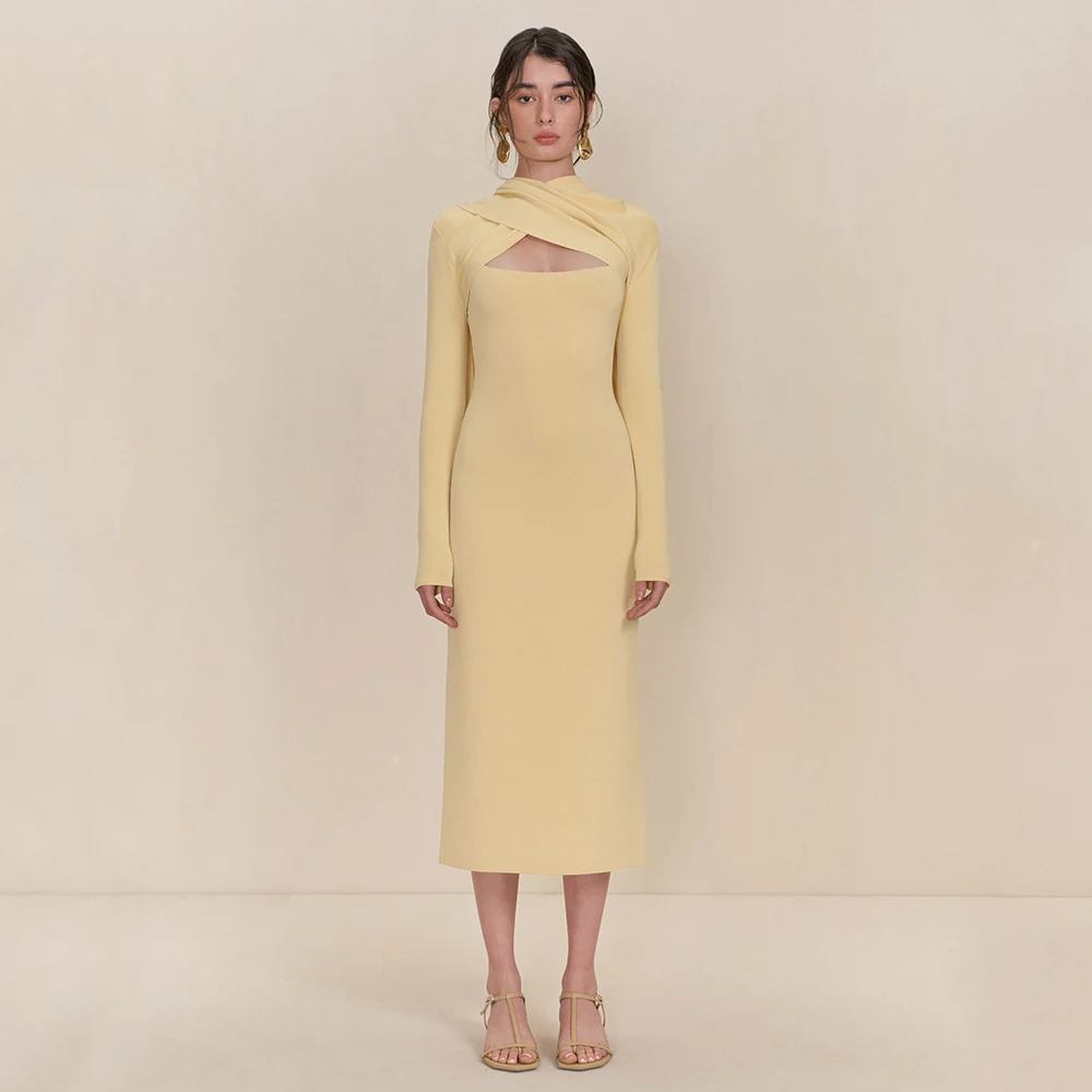 

Midi Cocktail Dress 2 Pieces Side Split Tea Length Column Formal Party Gowns with Jacket Long Sleeves Women's Evening Dresses