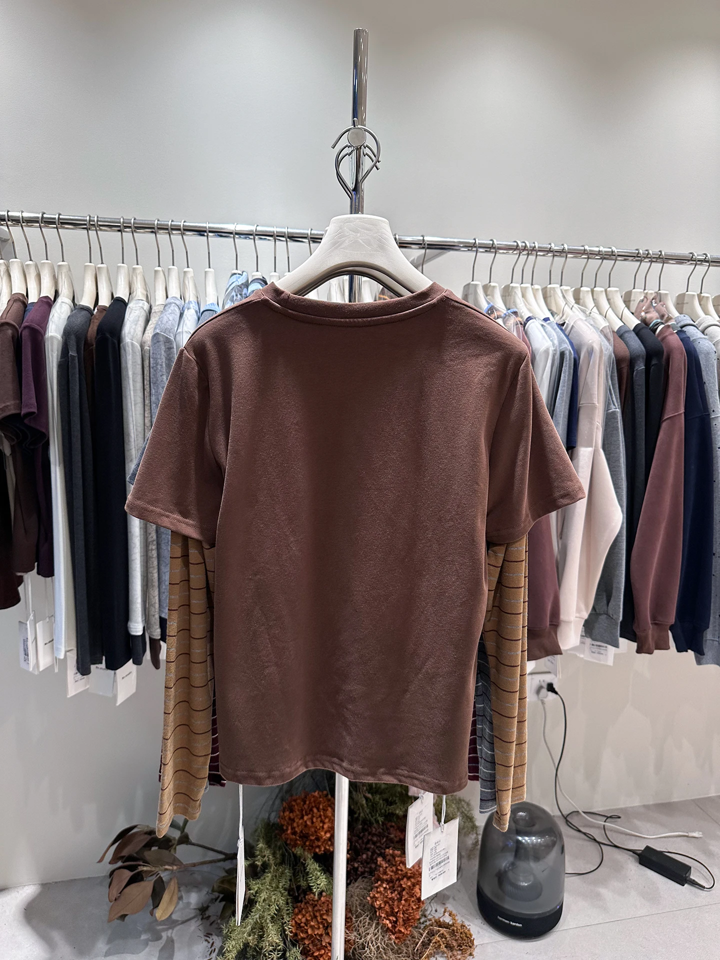 Layered Design Fake Two-Piece T-shirt Ladies Autumn Striped Long Sleeves Patchwork Cartoon Loose Fashionable Youthful Top Tees