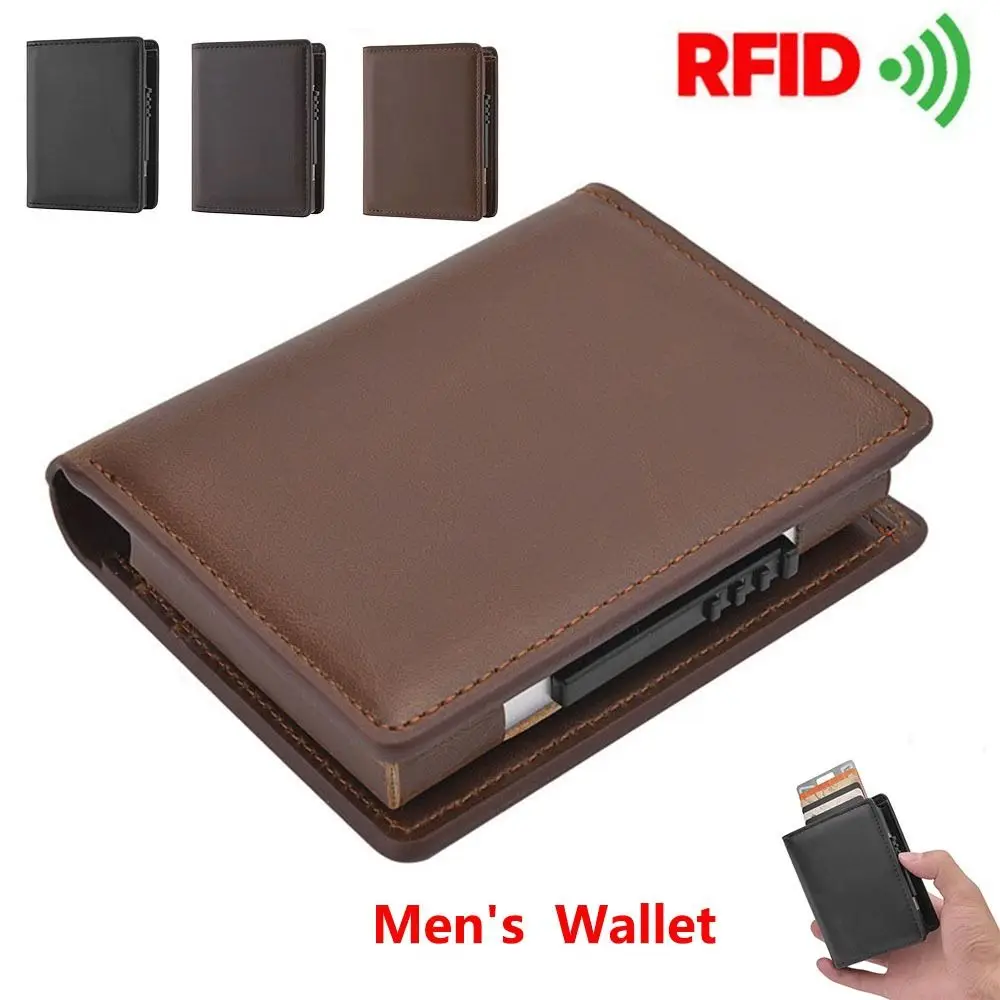 

Мужской короткий кошелек с RFID-защитой от краж, из искусственной кожи, водонепроницаемый, деловой клатч, с несколькими отделениями, однотонный, из ПУ, для карт, деловой стиль
