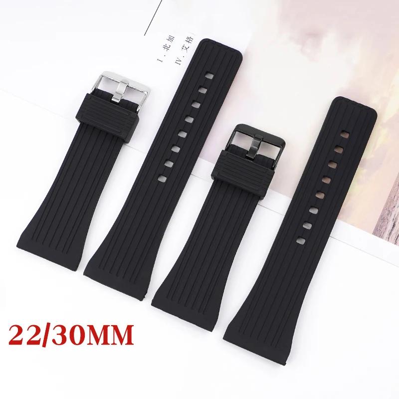 22mm 30mm Black Rubber Silicone Strap Men Sport Waterproof Diving Quick Release Pin Buckle Watch Band Bracelet Accessories