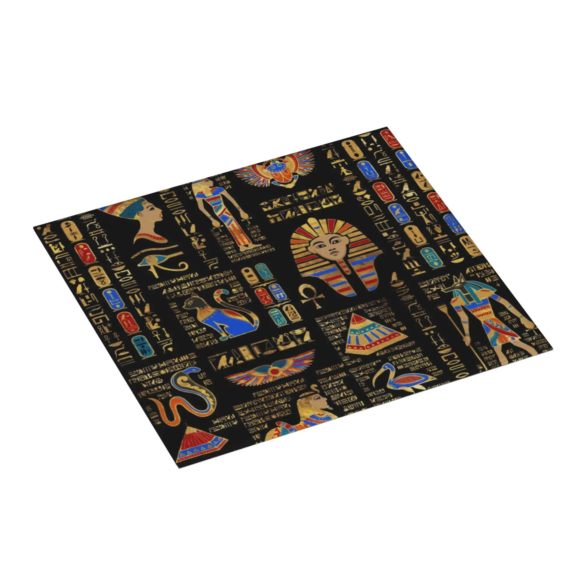 Egyptian Hieroglyphs And Deities On Black Drying Mat For Kitchen Waterproof Non‑Slip Oil Proof Bathroom Countertop Protector Mat