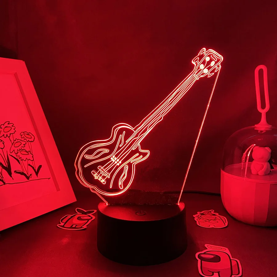 الغيتار ثلاثية الأبعاد الوهم LED أضواء ليلية عيد الميلاد هدية باردة للأصدقاء ديكور غرفة نوم مصباح لجهاز الاستشعار الموسيقية المشجعين النيون الحمم البركانية
