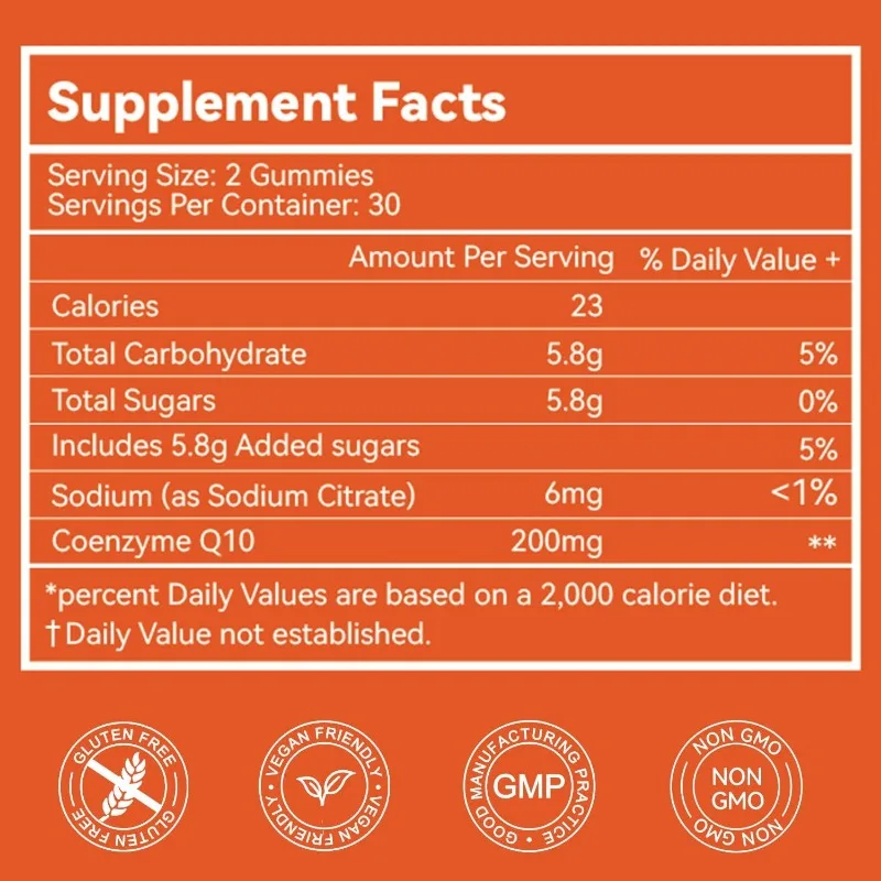 CoQ10 Gummies 200mg, Vegan Supplement for Energy Production, Non-GMO, Gluten Free-60pills