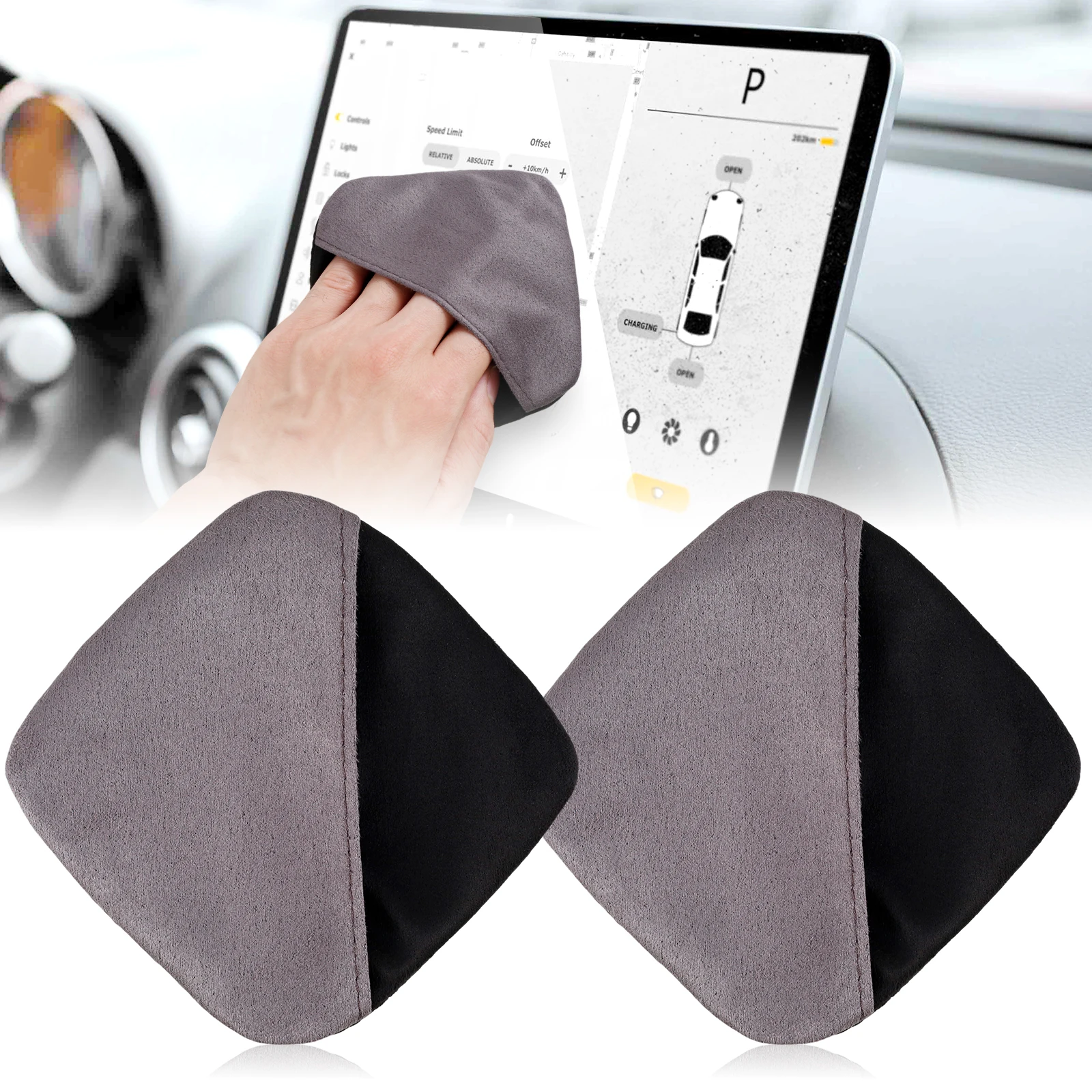 2Pcs Car Screen Cleaner Microfiber Cloth Reusable Auto Touchscreen Cleaning Wipes for Dashboard Car Display Tablet Cleaning Pads