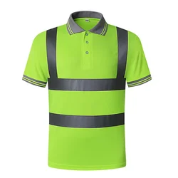 T-shirt riflettente Gilet di sicurezza da uomo con nastri riflettenti Gilet da lavoro Gilet da lavoro giallo fluorescente ﻿