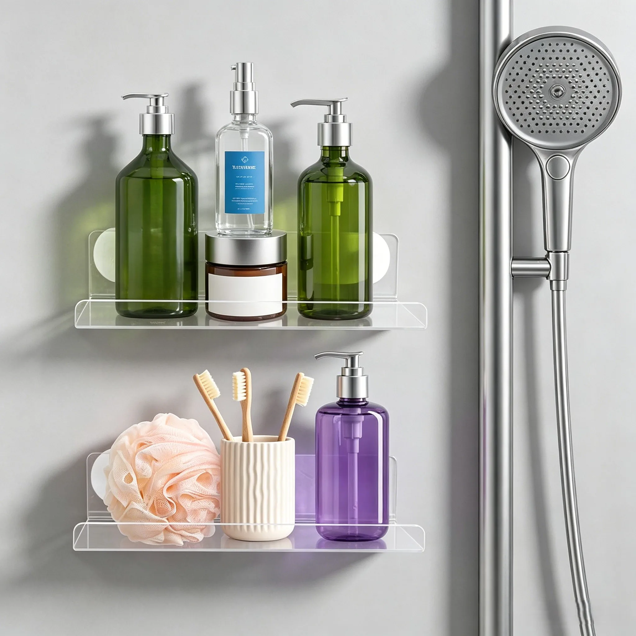 For Living Room Decor Clear Suction Cup Shelf Bathroom Storage Solution Kitchen Spice Rack Transparent Material