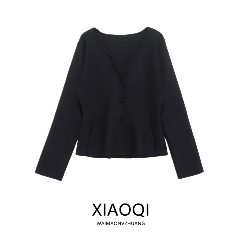 Spring 2025 Women's Knitted Long Sve ort Skirt Sle Hem Coat round Neline Regular Length Cardigan Commute Sle Outer...