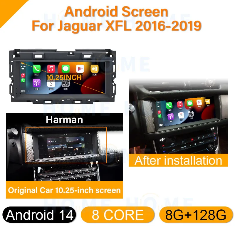 أندرويد 14 Carplay لجاكوار XF XFL 2016-2019 شاشة مركز إلكترونيات السيارات مشغل وسائط متعددة نظام تحديد المواقع راديو الملاحة واي فاي