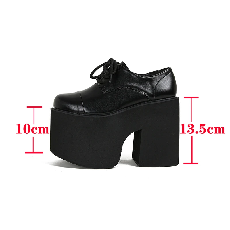 13cm Platform Boots Women Ankle Motorcycle Boots Goth Punk Creeper Shoes Autumn Round Toe Lace Up Black Rock Shoes Plus Size