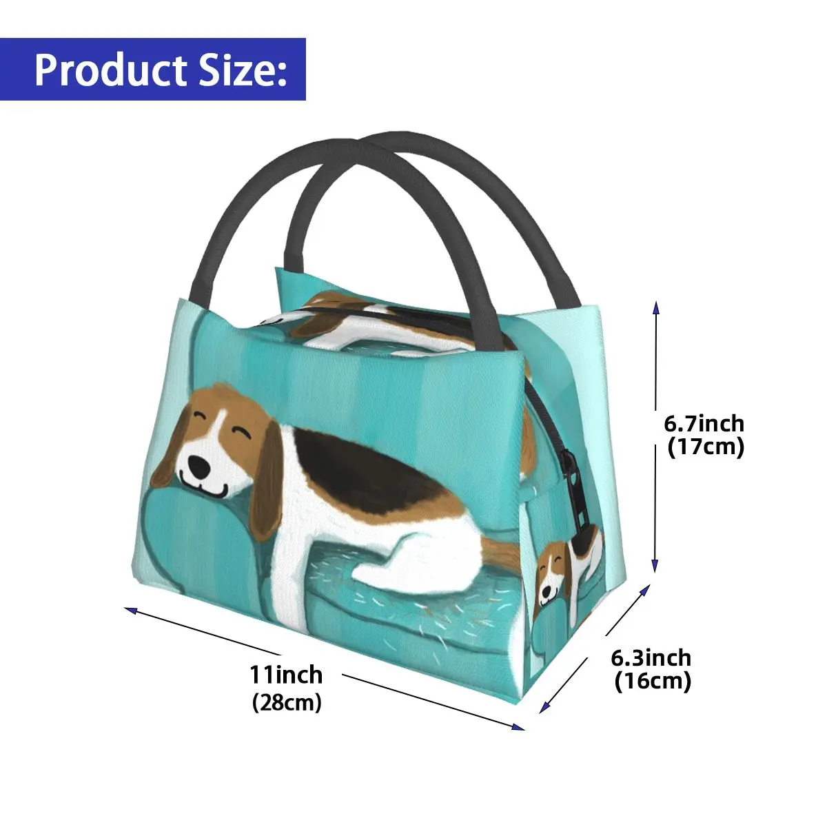 Happy Couch Dog Cute Beagle Throw Insulated Lunch Bag for Women Children Portable Food Boxes Thermal Lunch Box Tote