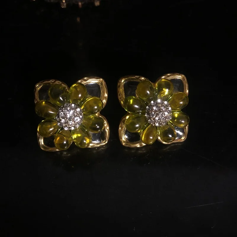 French Pastoral Style Earrings Double-Layer Three-Dimensional Flower Glaze Simple Stud Earrings Elegant Graceful Minority All-Ma