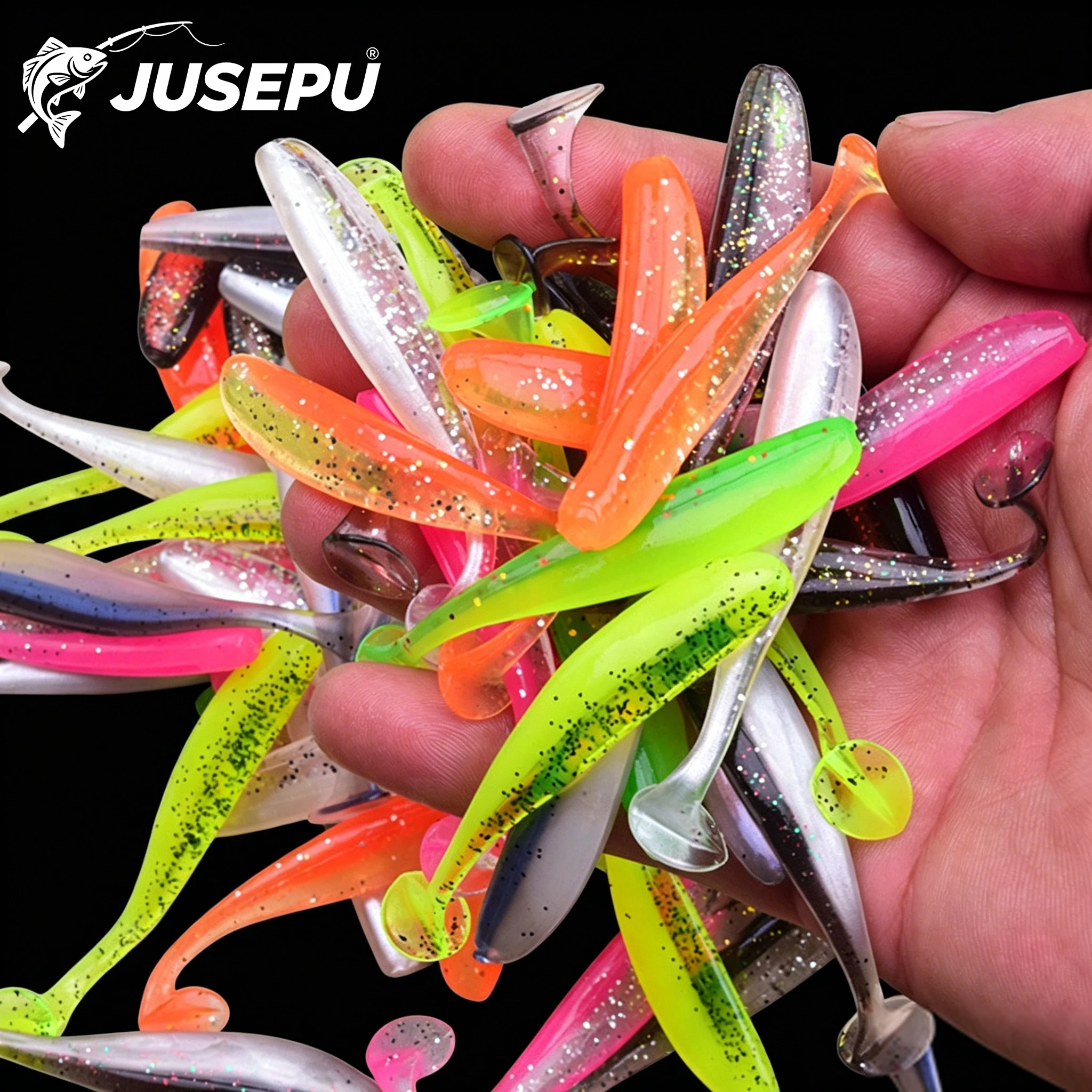 20Pcs Random Color T-Tail Soft Swimbait Two Tone Silicone Fi