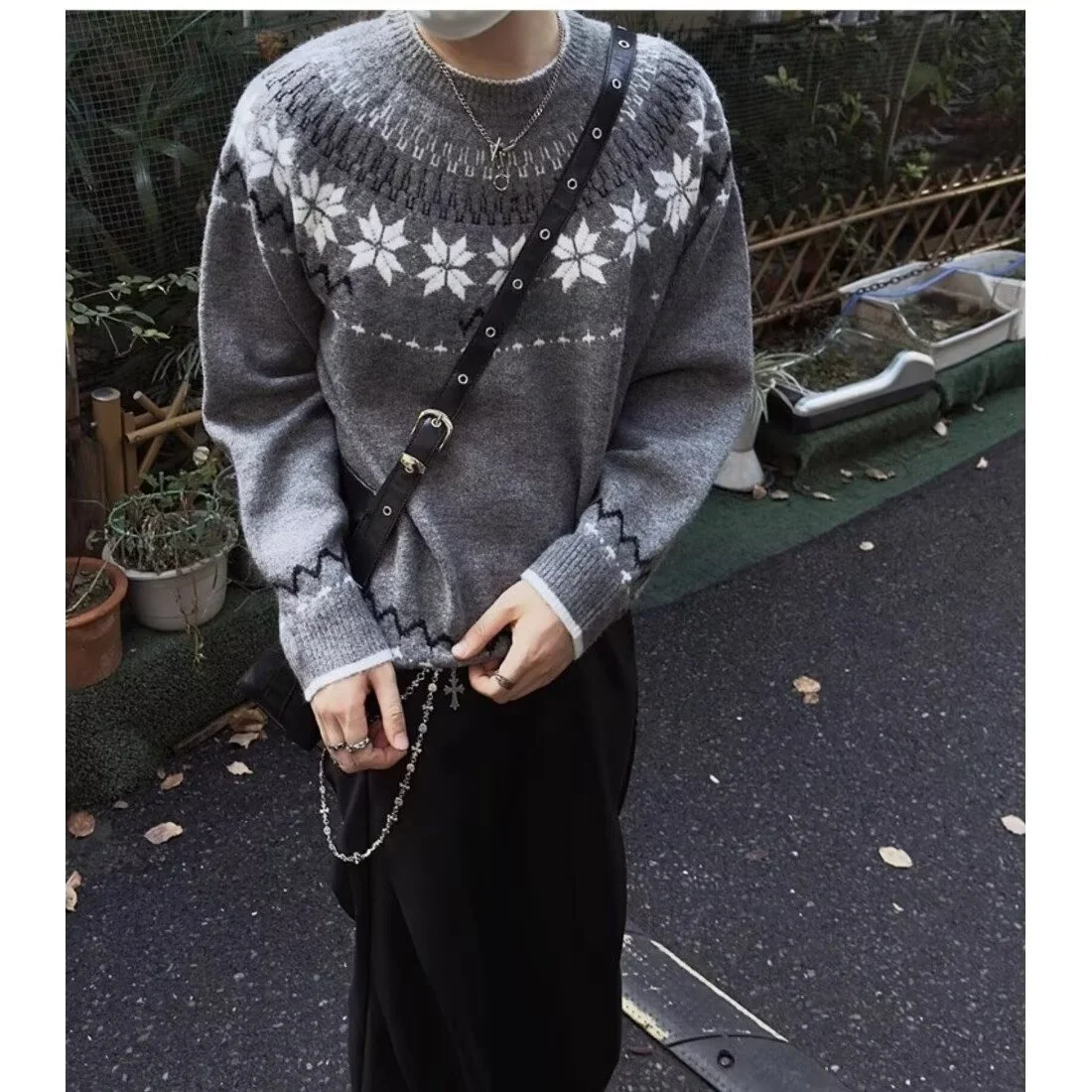 

American Retro Cleanfit Fair Isle Knitted Sweater ex Autumn Versatile Lazy Sle Knitwear Coat for Couples