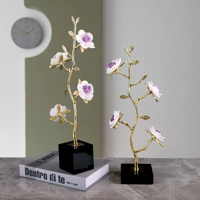 Light luxury modern amethyst stone flower crystal base living room TV cabinet entrance furniture soft decoration ornament