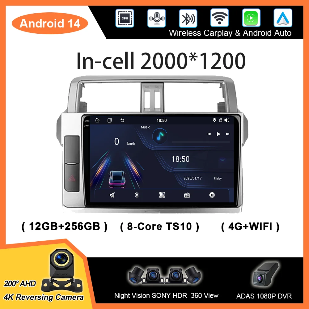 

Android Car Radio For Toyota Land Cruiser Prado 150 2013 -2017 Auto Multimidia Player GPS Navigation 4G Carplay NO 2din DVD WIFI
