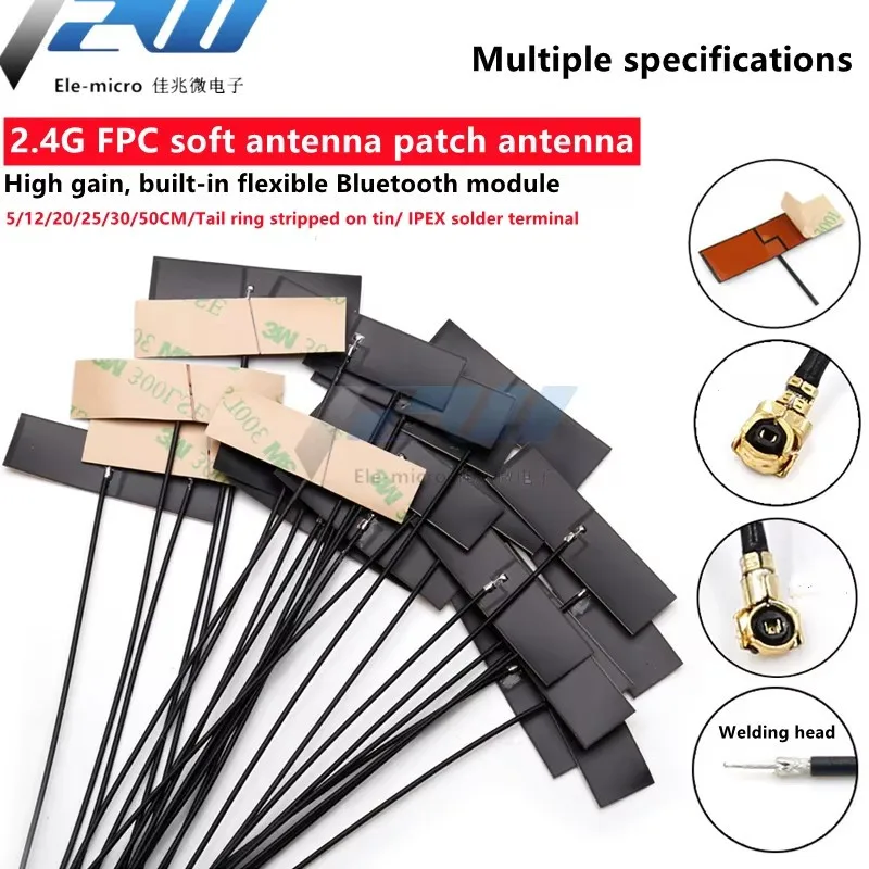 5 sztuk/partia WiFi 2.4G High Gain 5dbi, wbudowana elastyczna antena FPC ZigBee Ipx4 moduł Bluetooth IPX1/IPX4-K Patch Anten
