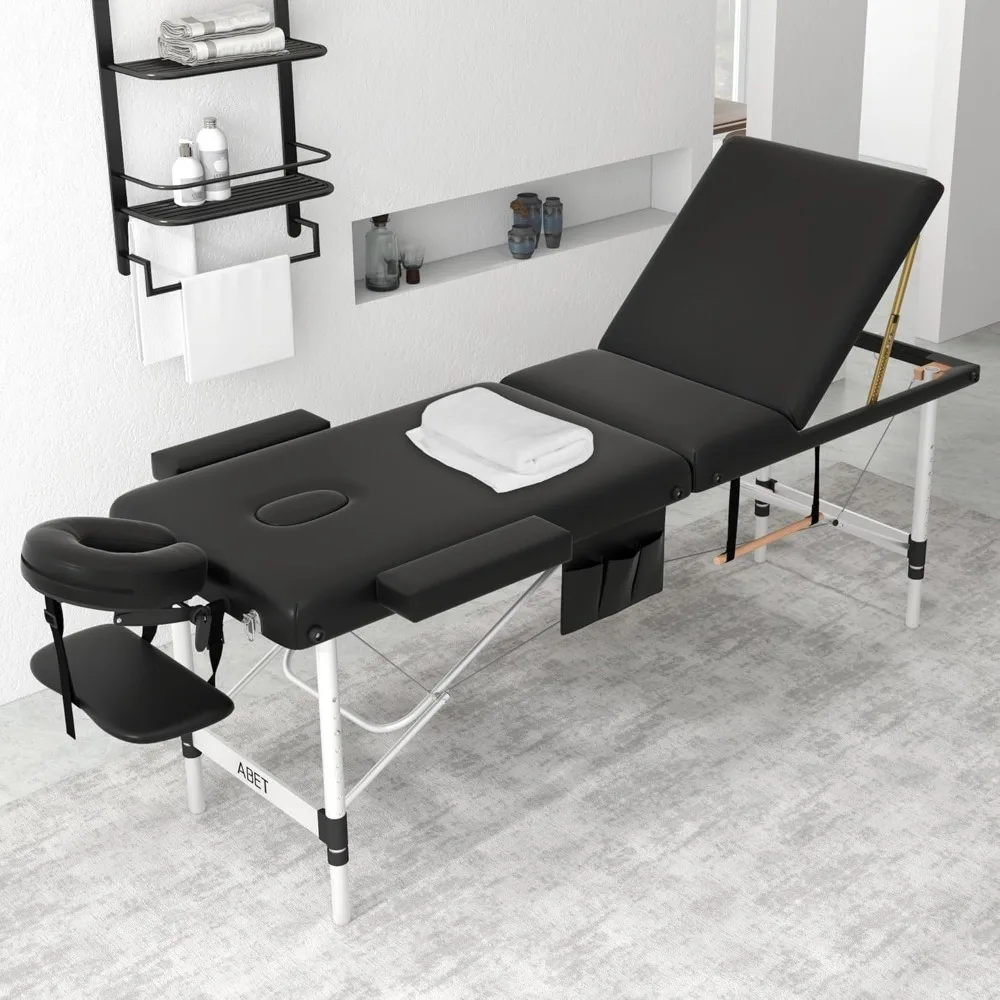 ABET Portable Massage Table, 3 Folding Professional Lash Bed Esthetician Bed, Height Adjustable Tattoo Table Spa Facial Bed