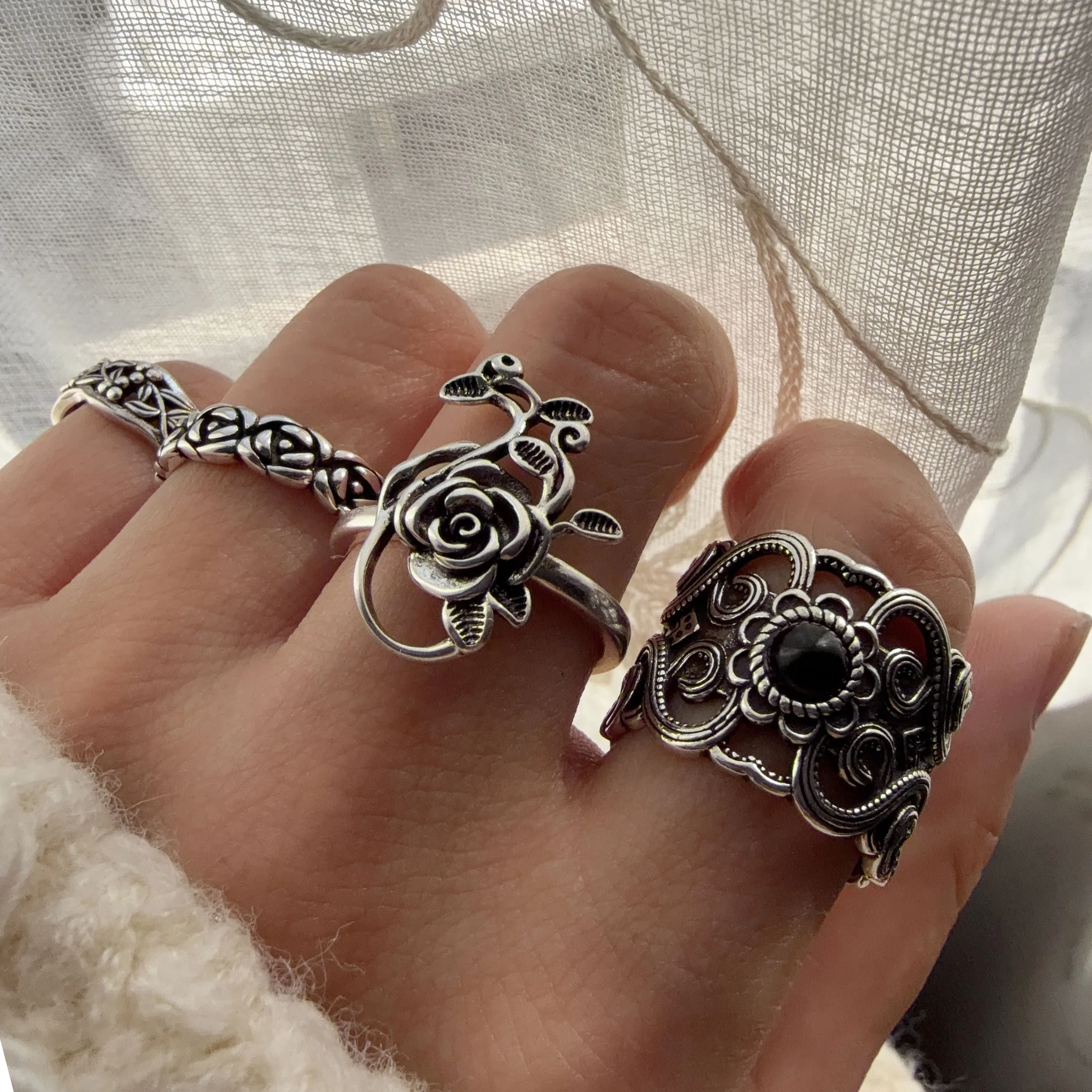 Women's 925 Sterling Silver Geometric Flower Ring