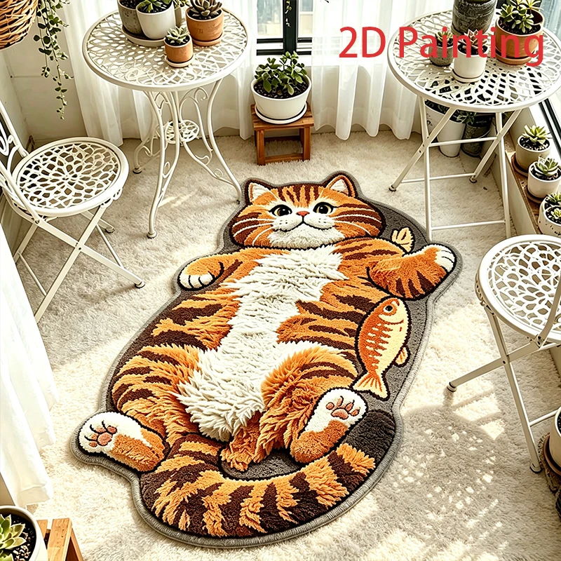 Fun Cartoon Orange Cat Pattern Carpet for Living Room Careative Cute Rug Soft Comfortable Bedroom Bedside Floor Mat Home Decor