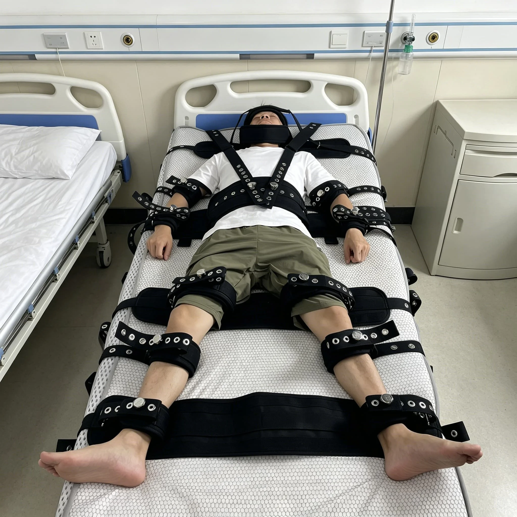 Full Body Magnetic Lock Black Bed Restraints Straps for Hospital Mental Patient Safety Restraint System