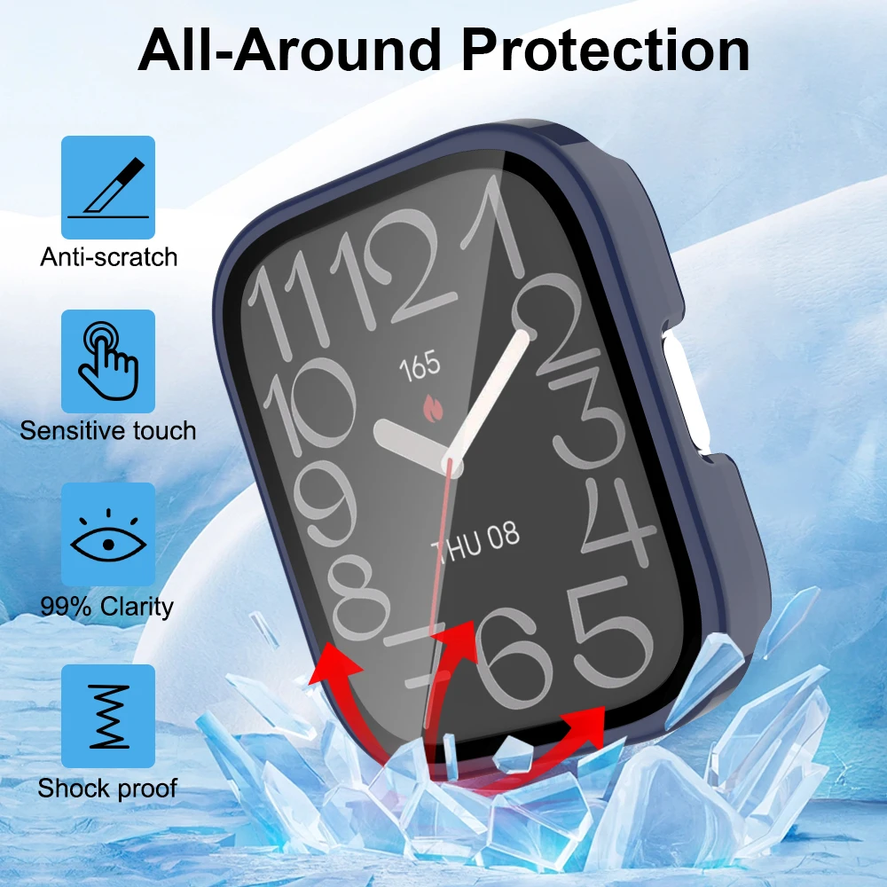 PC+Glass for Amazfit Bip 5 Unity Case Smart Watch Screen Protector All Around Cover Protective Bumpers for Amazfit Bip 5 Unity