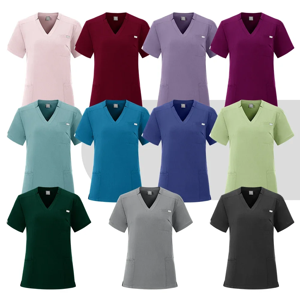 ชุดพยาบาลผ่าตัดสำหรับผู้หญิงชุดเสื้อ + กางเกงแขนสั้นชุดพยาบาลคลินิกทันตกรรมสำหรับร้านเสริมสวย