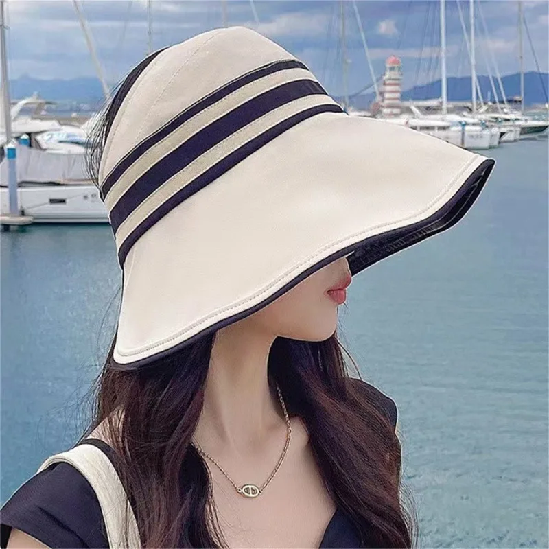 Elegant Summer Sun Hats For Women Girl Adjustable Wide Brim Uv Protection Beach Hat Breathable Foldable Cap Ponytail Caps