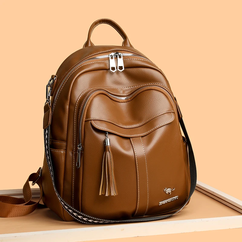 

Brand Luxury Backpacks Soft Leather Waterproof Bagpack Preppy Style Young Student Bags Multifunction Mochilas Feminina Sac A Dos