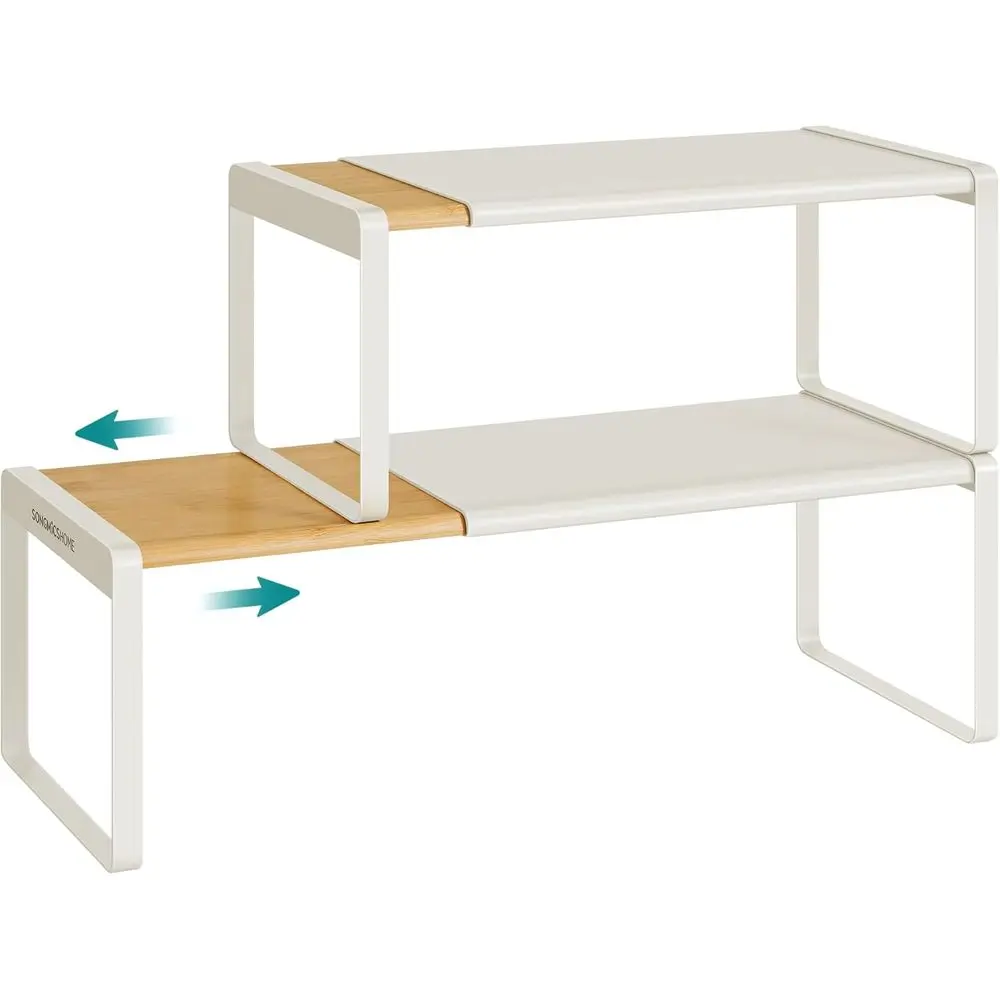Spice Racks, Expandable Cupboard Shel Orgnizers, Kitchen Counter Shelves, Bamboo and Metal, Space-Saving Shelving, Stackable, Li