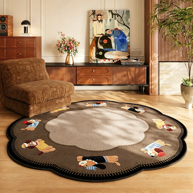 

Round Living Room Rug Mid-century Style Irregularly Shaped Floor Mat Comfort Loop Fleece Bedroom Bedside Carpet Home Decor Mats
