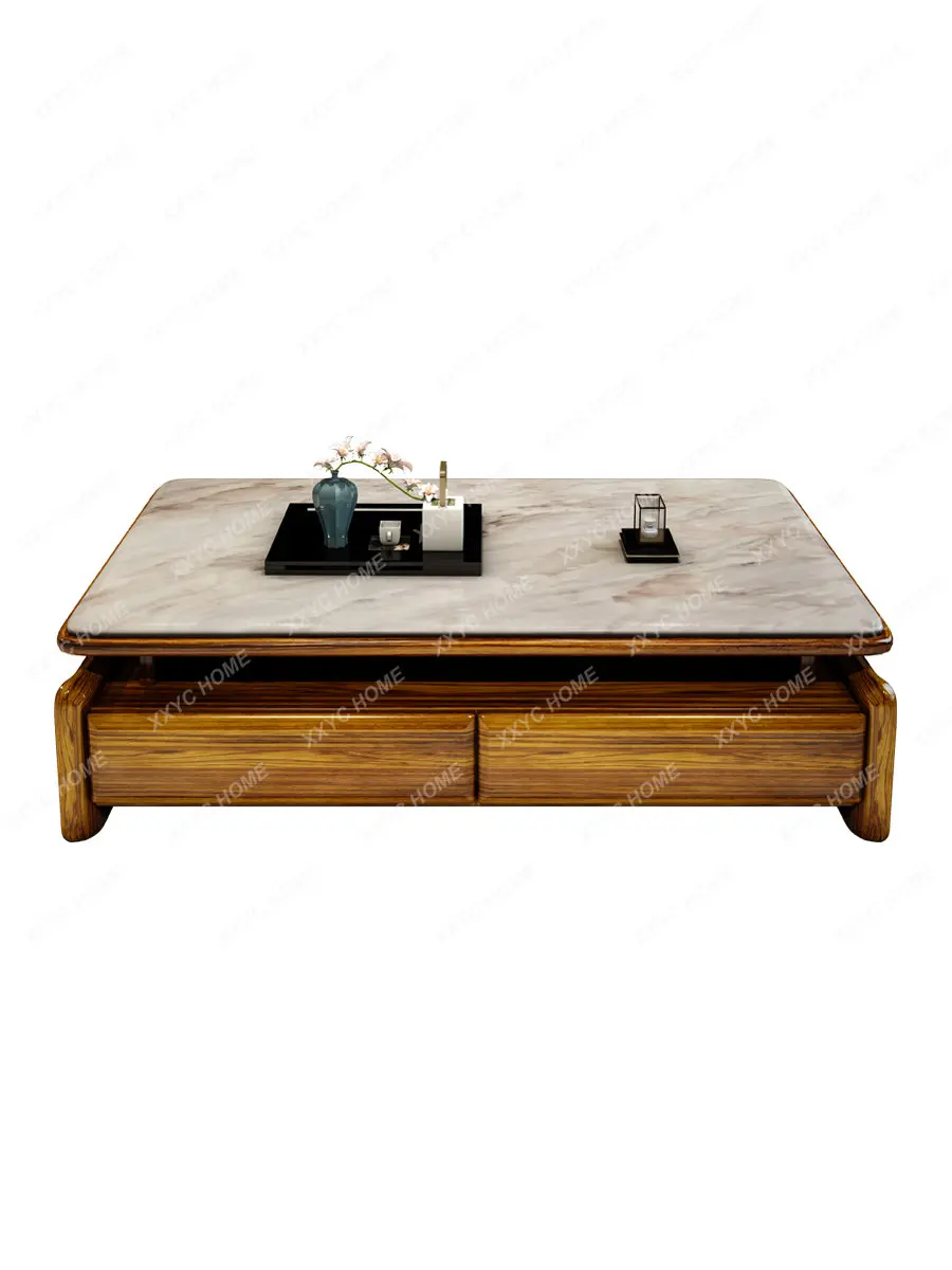 

Coffee Table TV Cabinet Combination High-End Living Room New Chinese Rectangular Marble Tea Table Tea Table with Drawer