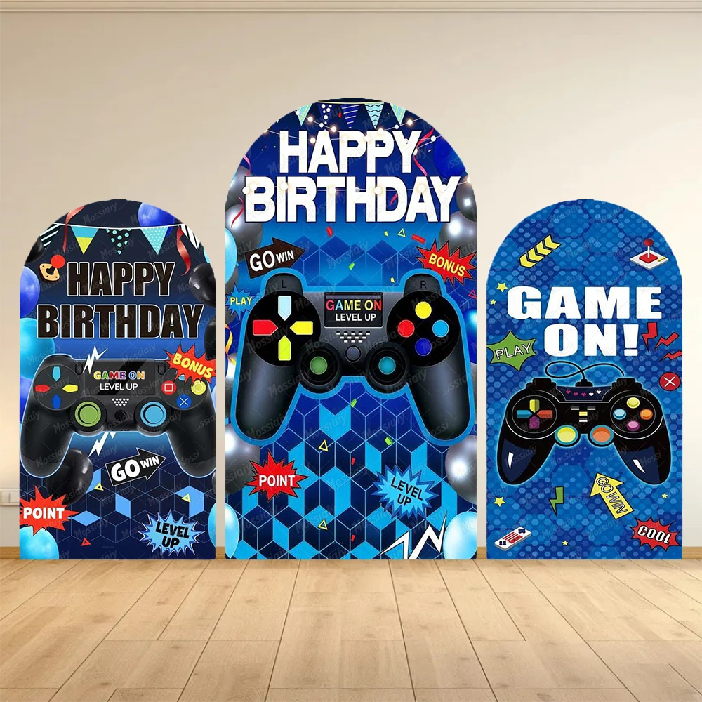 Game Controller Arch Cover Background for Boy Birthday Party Level Up Gaming Theme Decor Children Portrait Photography Backdrops