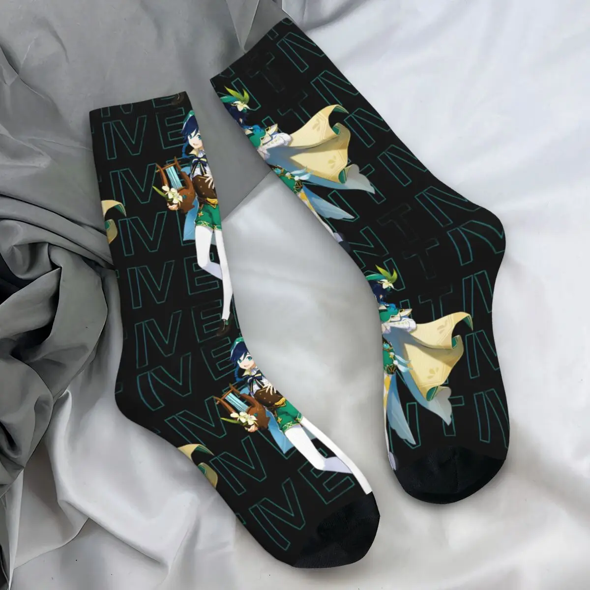 

Носки Genshin Impact Venti, готические чулки, мужские дышащие носки для скейтборда, осенние дизайнерские противоскользящие носки