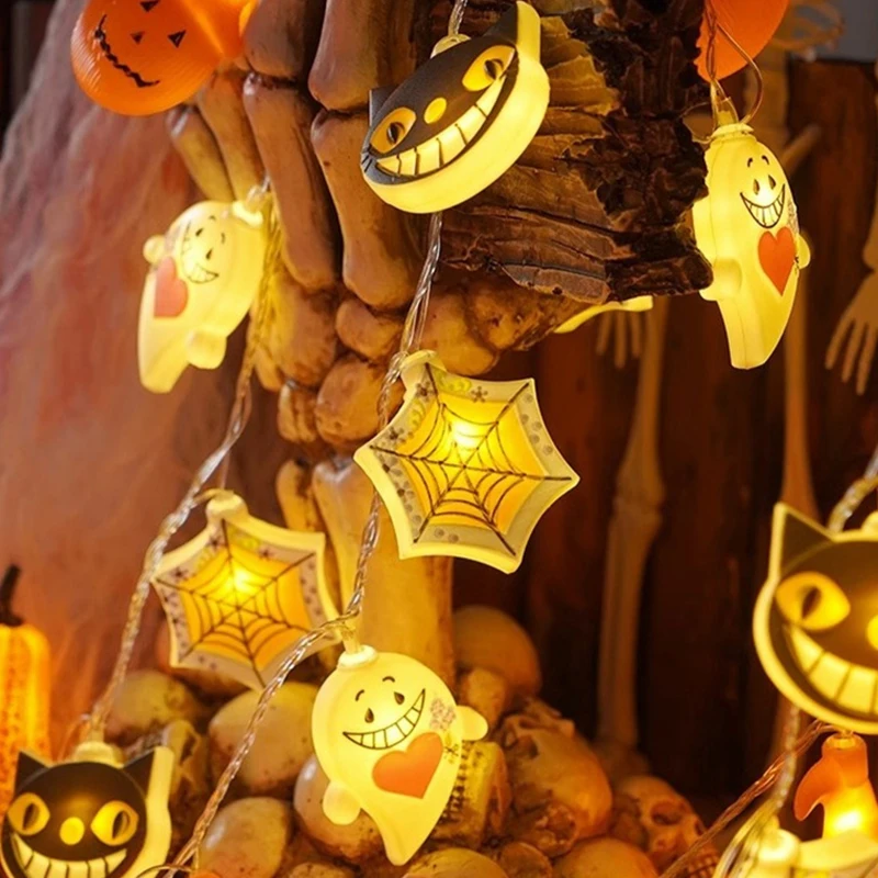 Halloween LED String Lights Pumpkin Ghost Spider Web Hanging Lamp Halloween Party Home Indoor Outdoor Decoration Zasilany z baterii