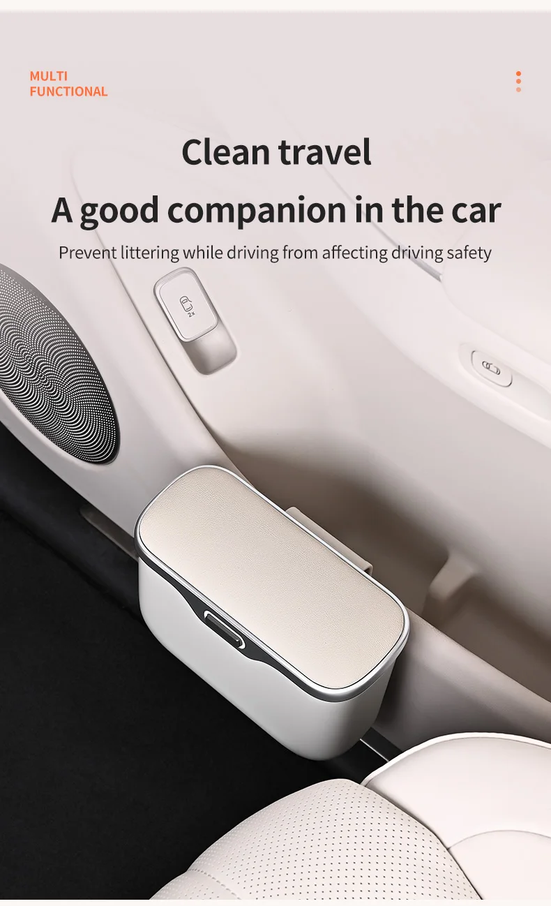 Multifunktionaler Auto-Mülleimer mit Deckelknopf, hängender Aufbewahrungsbehälter für nasse und trockene Gegenstände, Innenzubehör, Mini-Organizer-Box – Detail 8