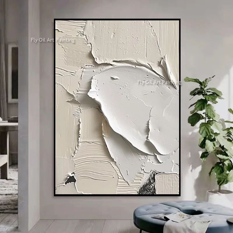 Thick Impasto Hand‑Painted Textured Wall Art, Cream Beige Modern Abstract Oil Painting, Boho Neutral Canvas Home Decor