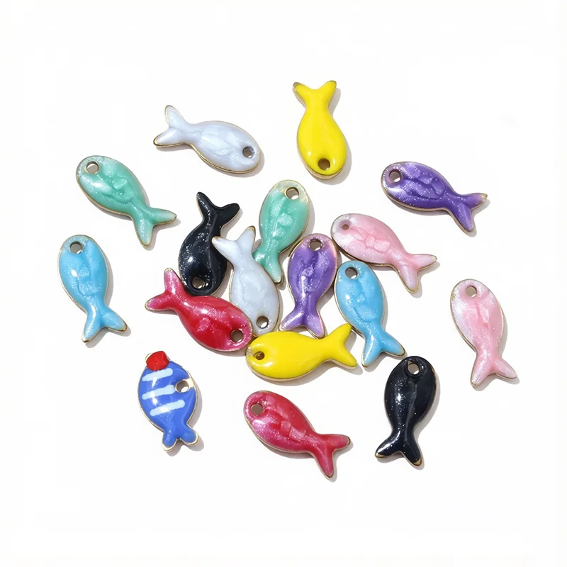 20pcs Enamel Small Cute Fish Charms Pendant 11x5mm Stainless Steel DIY Jewelry Making Accessories for Earrings Necklace Bracelet