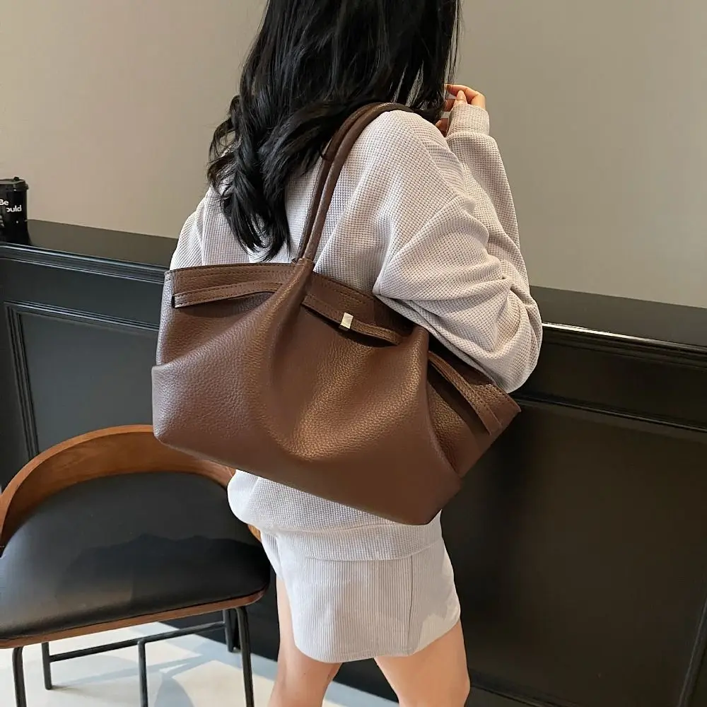 Fashion Lychee Pattern Underarm Shoulder Bags PU Leather Solid Color Women's Handbags Large Capacity Tote Bag Travel Tote Bag